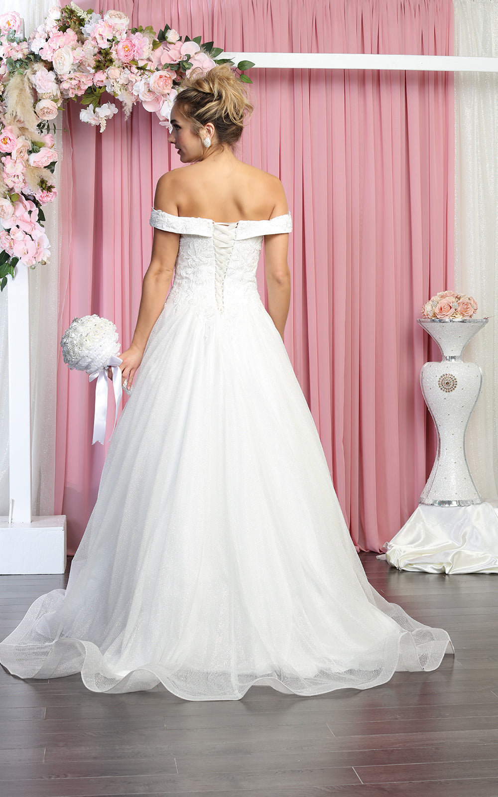 Embellished A-line Off Shoulder Wedding Gown