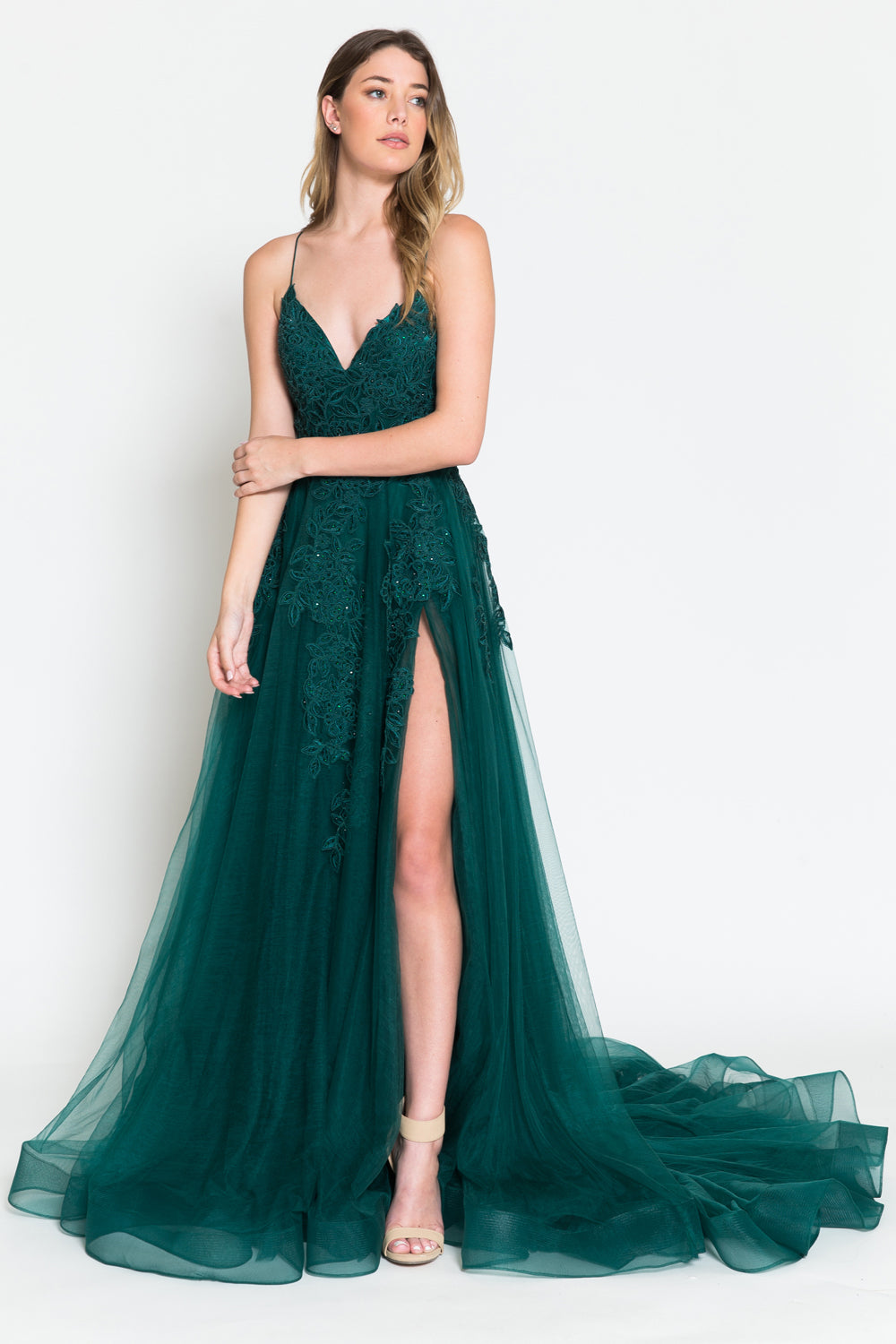 BZ014 - Embellished A-line Chapel Length Tulle Dress