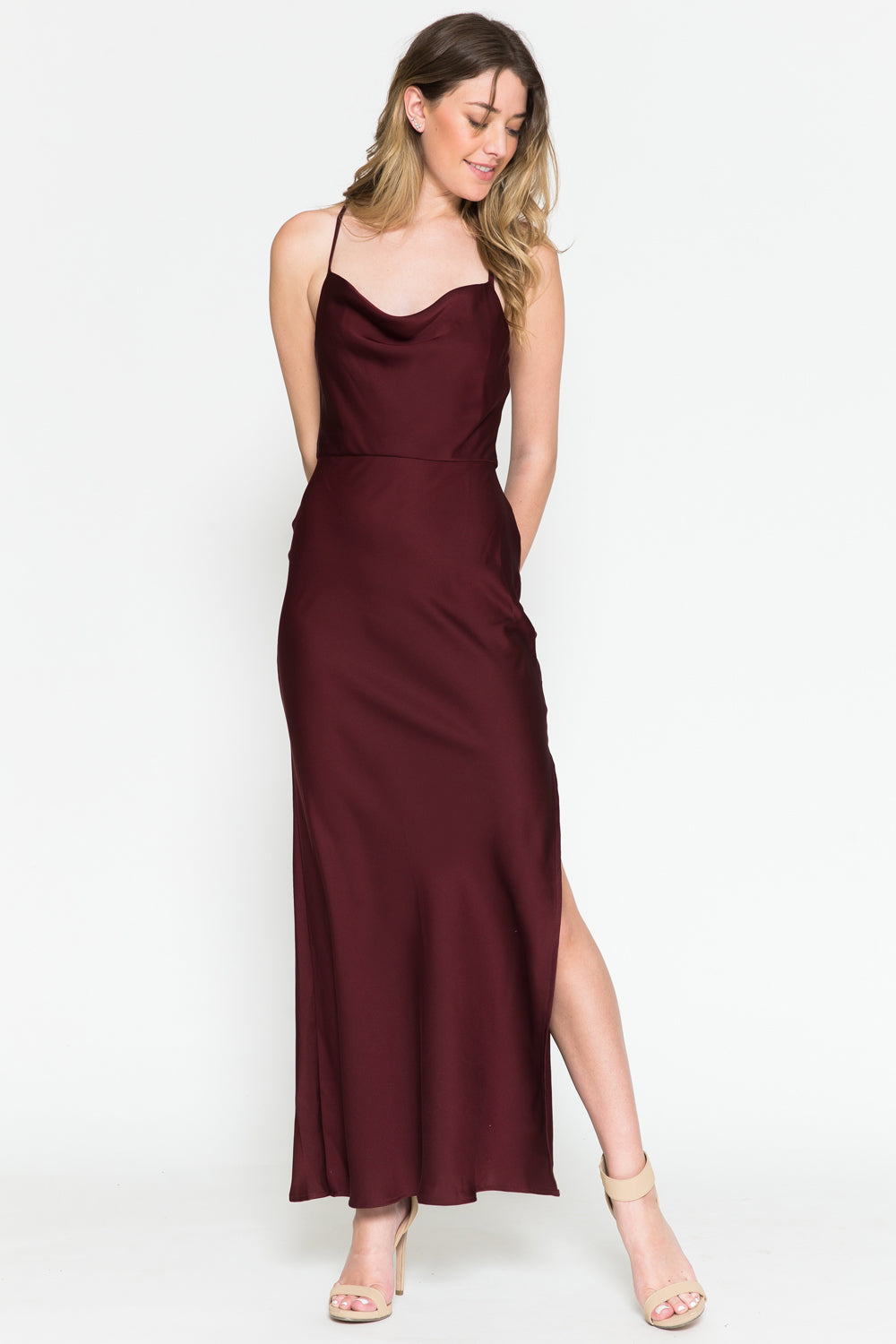 Spaghetti Straps Satin Maxi Sheath Dress