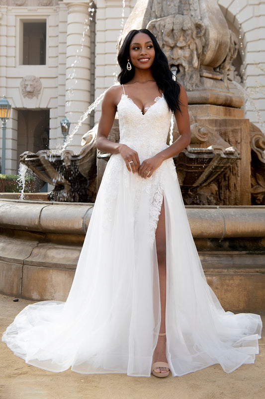 BZ014 - Embellished A-line Chapel Length Tulle Dress