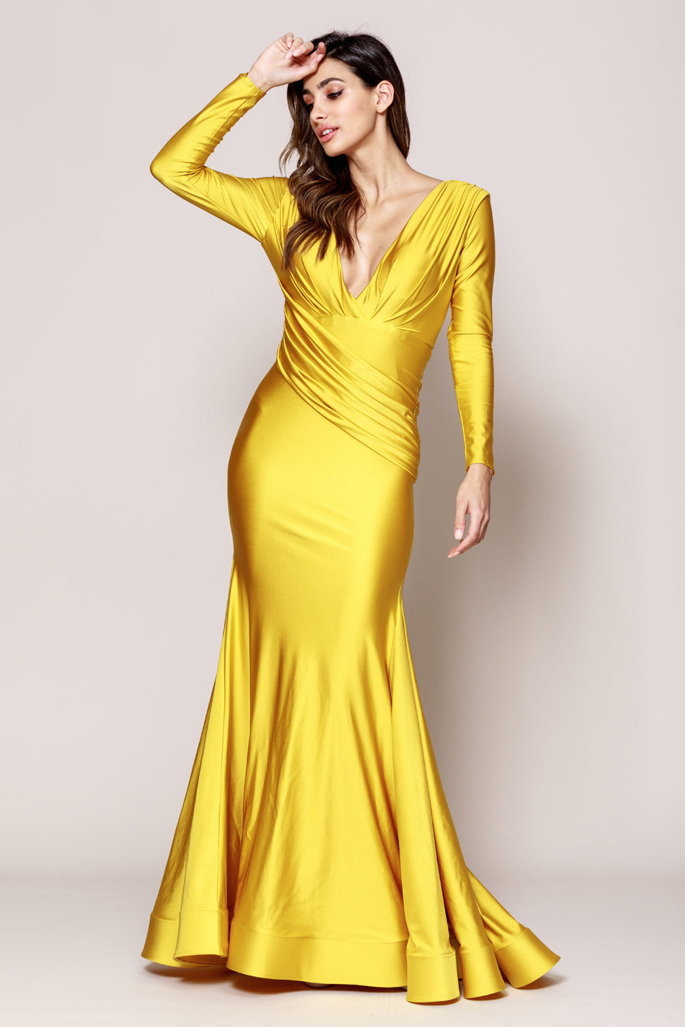 Long Sleeve Ruched Waistline Mother of the Bride Dress