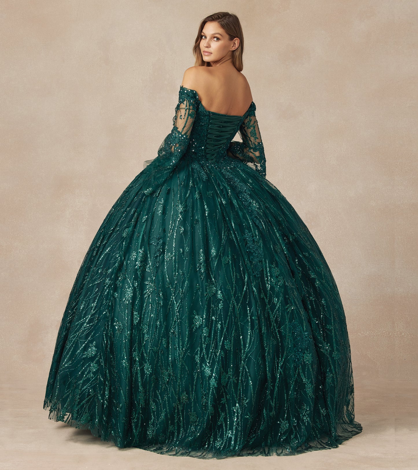 Fairytale Metallic Quince Dress with Bell Sleeves