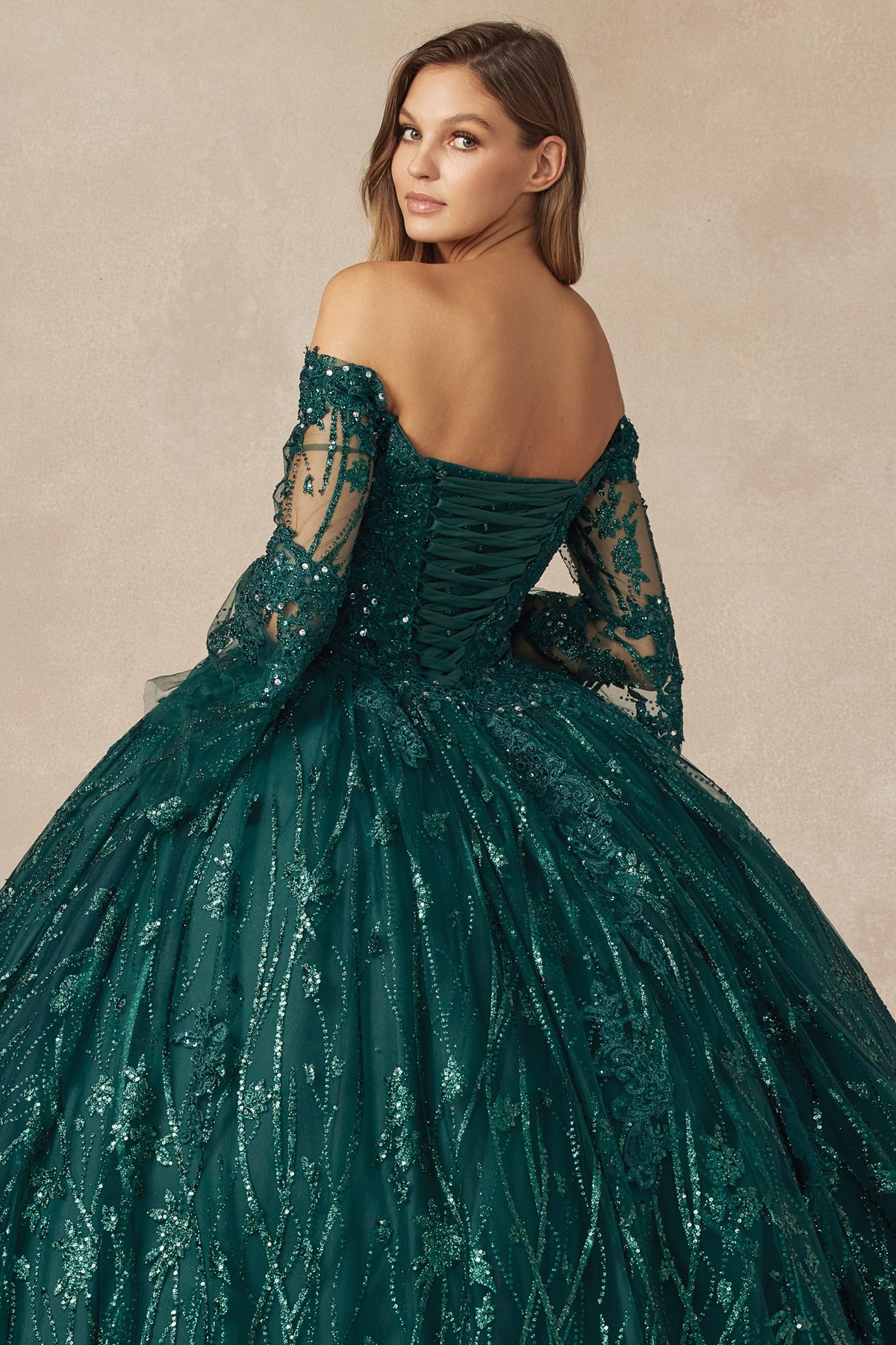 Fairytale Metallic Quince Dress with Bell Sleeves