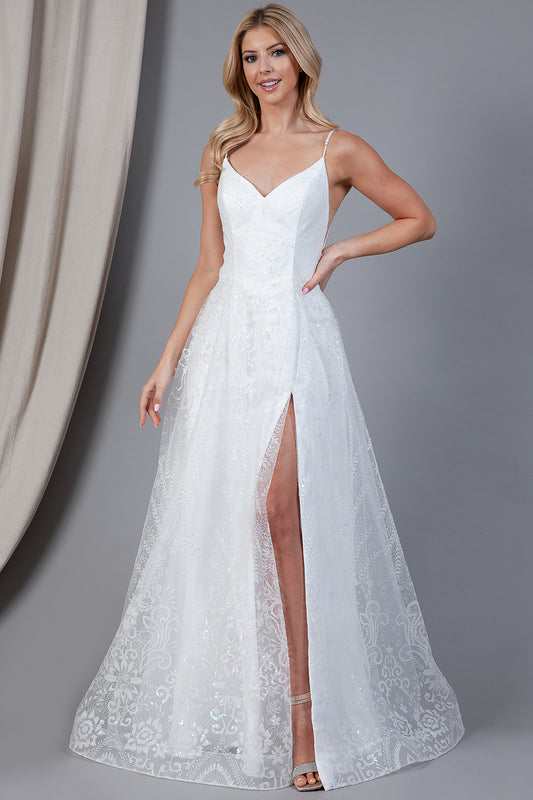 A-Line Satin Wedding Dress with High Slit