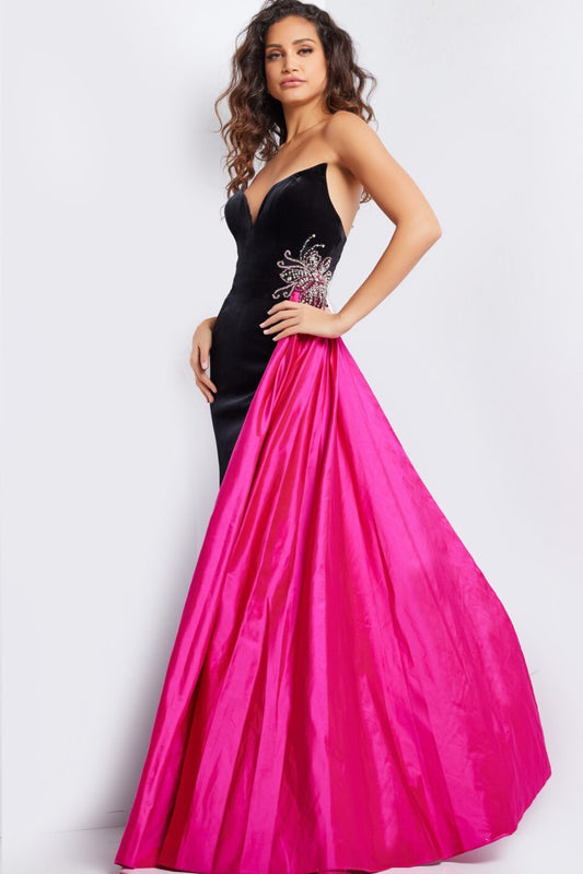 Black Fuchsia Strapless Velvet Gown