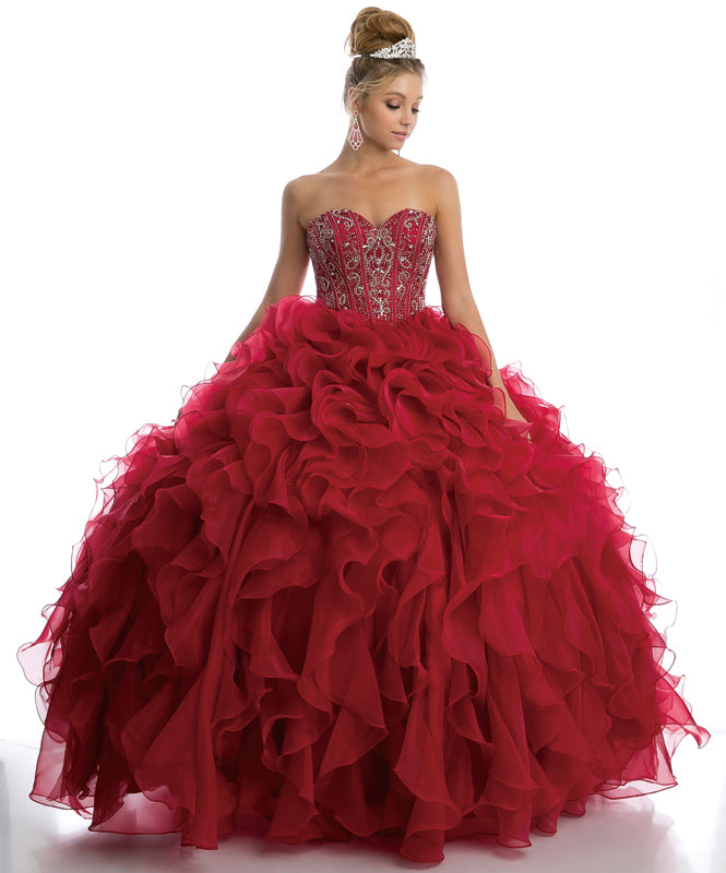 Ruffled Skirt Beaded Atop Quince Gown