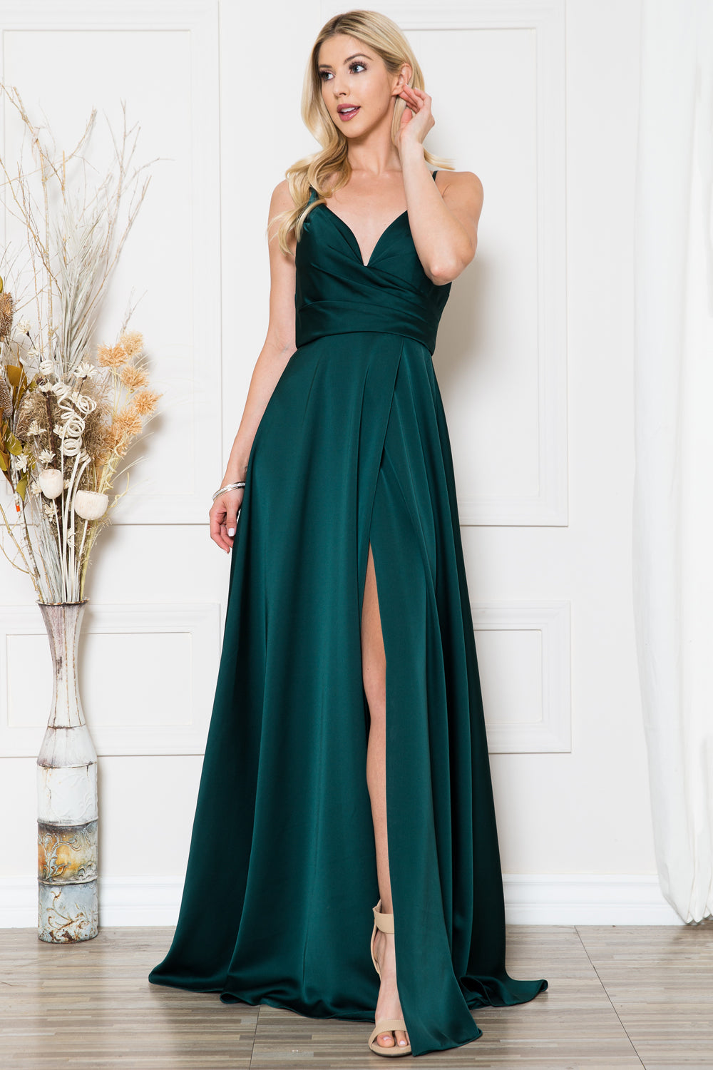 Satin Wrap A-line Wedding Dress with Slit