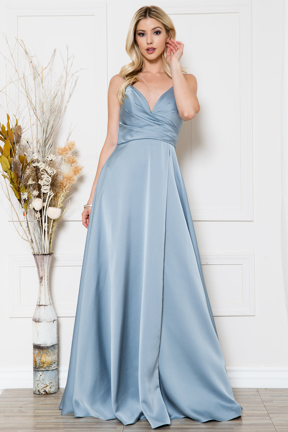 Satin Wrap A-line Wedding Dress with Slit