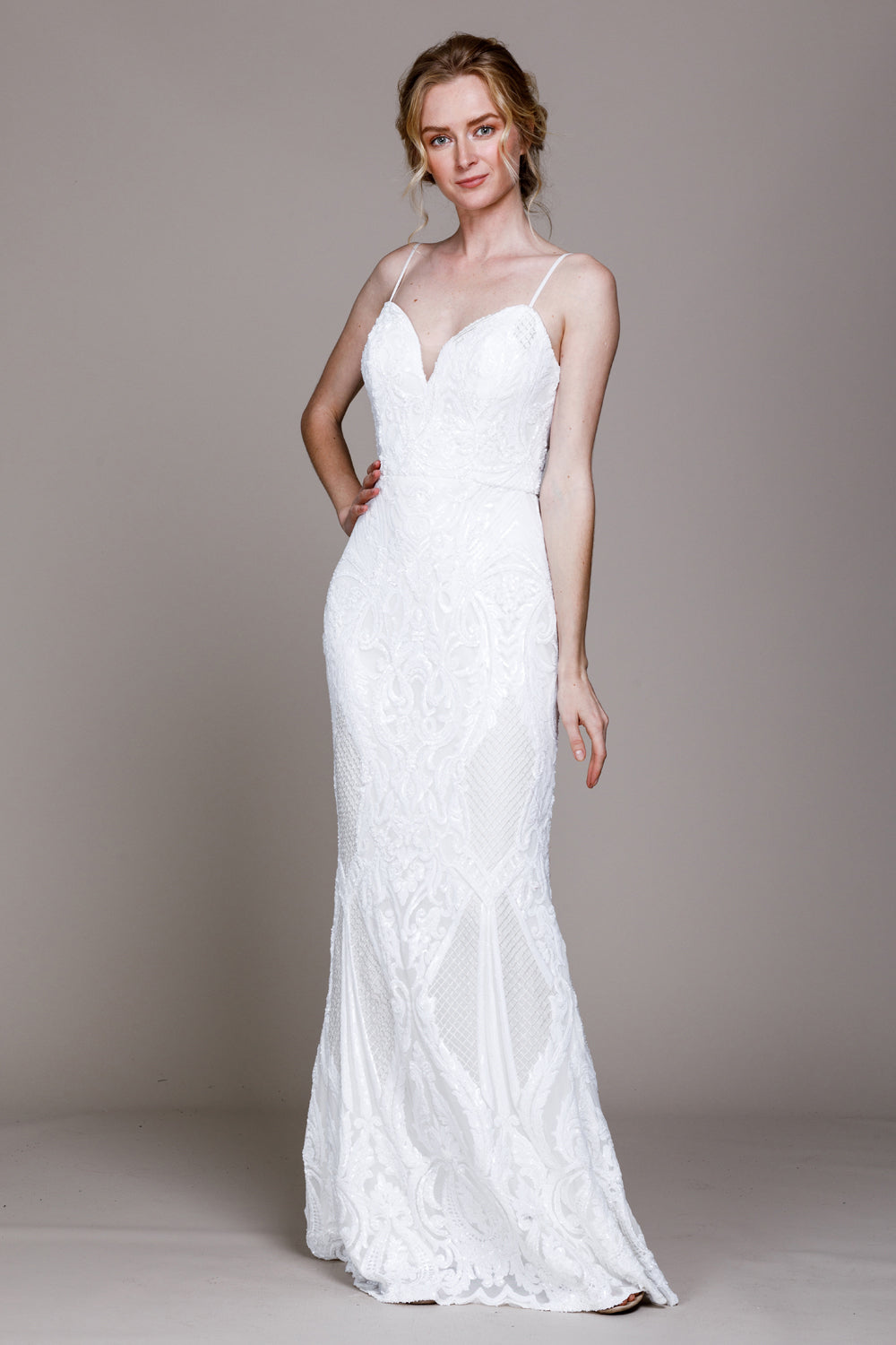 white sparkly mermaid dress Spaghetti Straps Sequin – Chic-Butic Size:Large (Size 12) Train Neckline Secondary Fabric Content:100% POLYESTER Satin Jacquard Strapless Maxi
