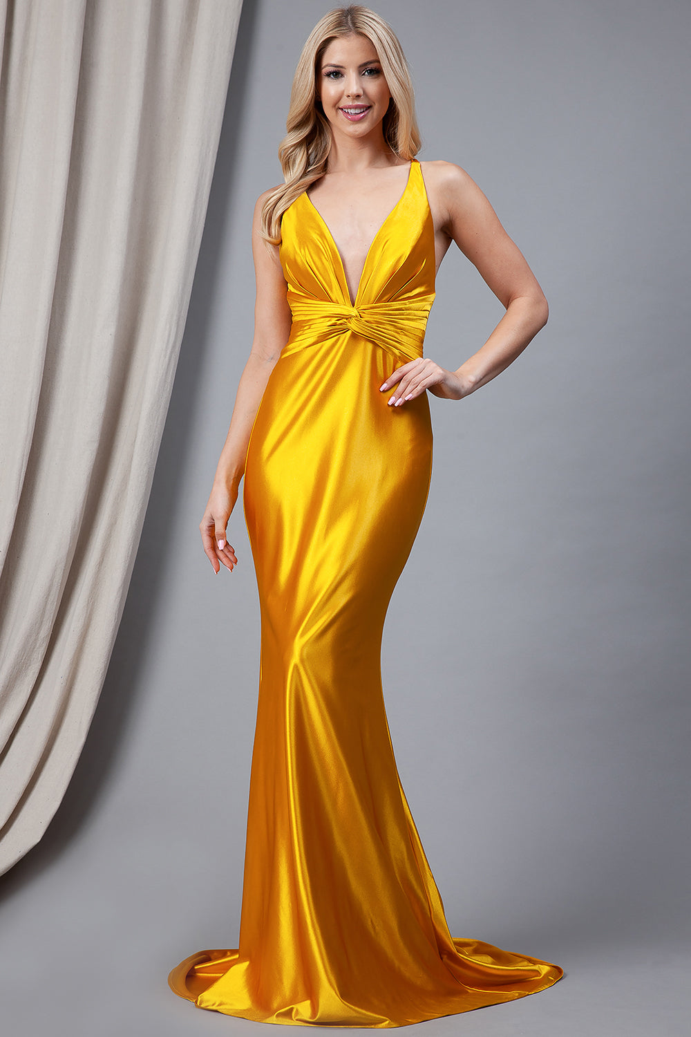 Ruched Stretch Jersey Evening Gown