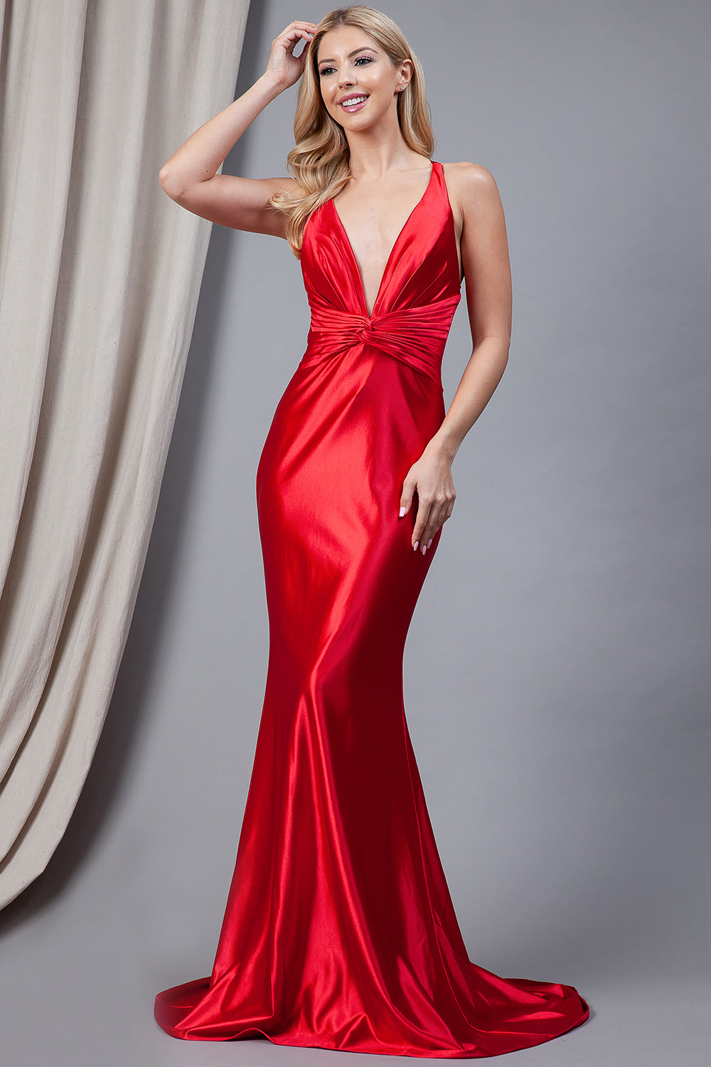 Ruched Stretch Jersey Evening Gown