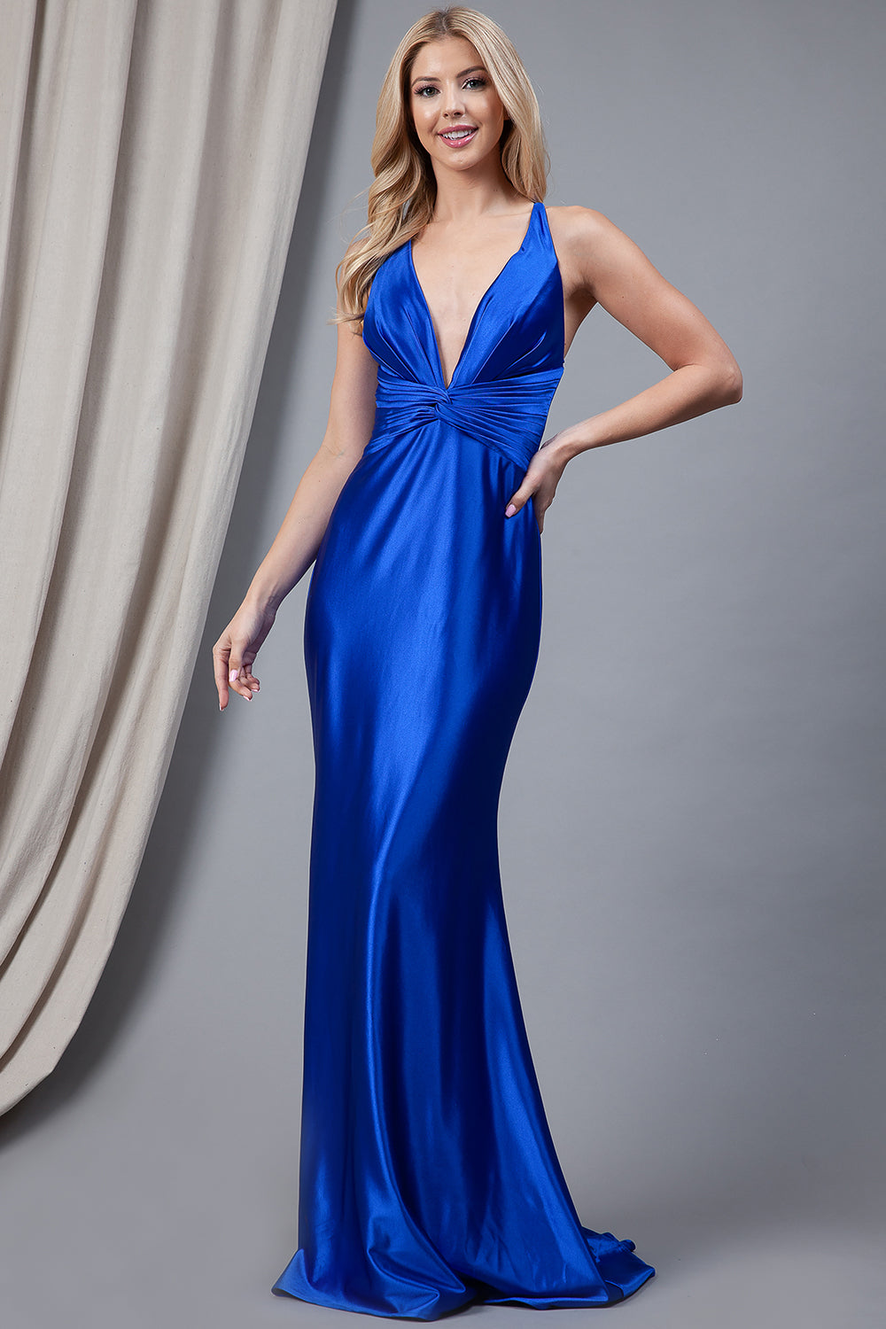 Ruched Stretch Jersey Evening Gown