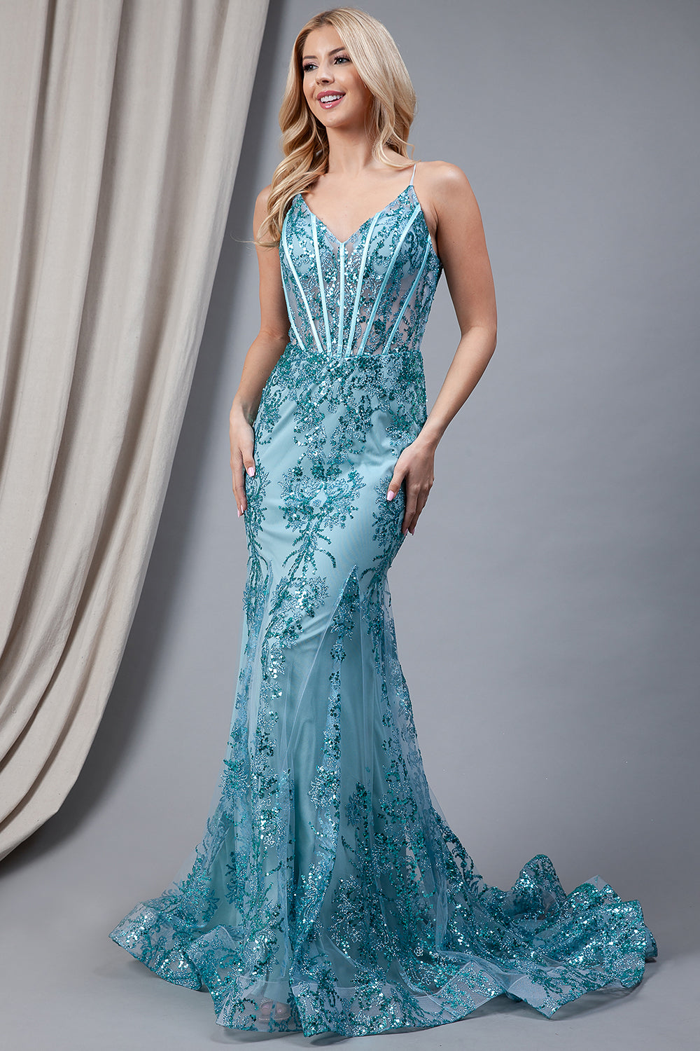 Fitted Sheer Boned Bodice Corset Mermaid Gown – Chic-Butic