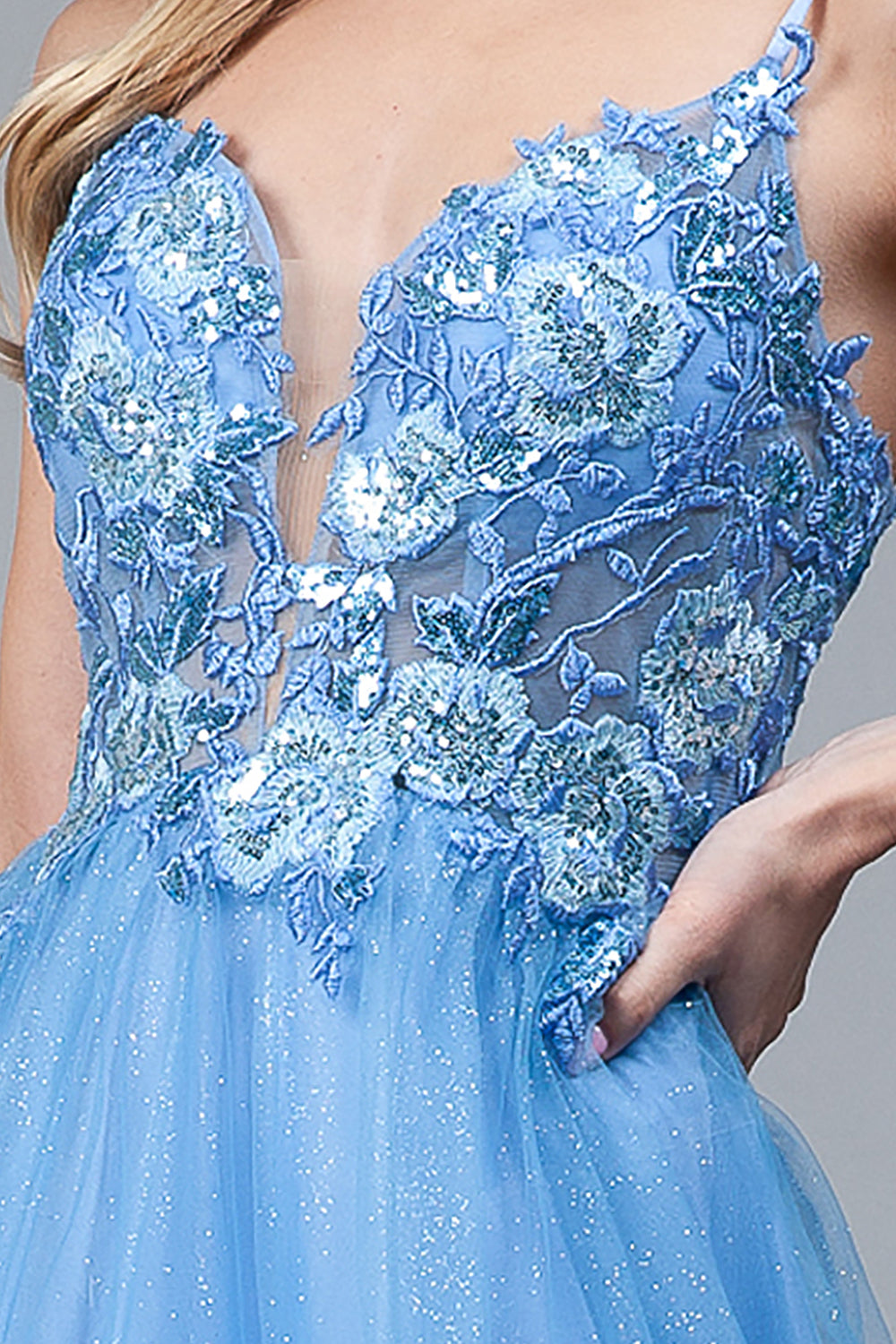 Ethereal Spaghetti Strap Floral Appliqued Ballgown