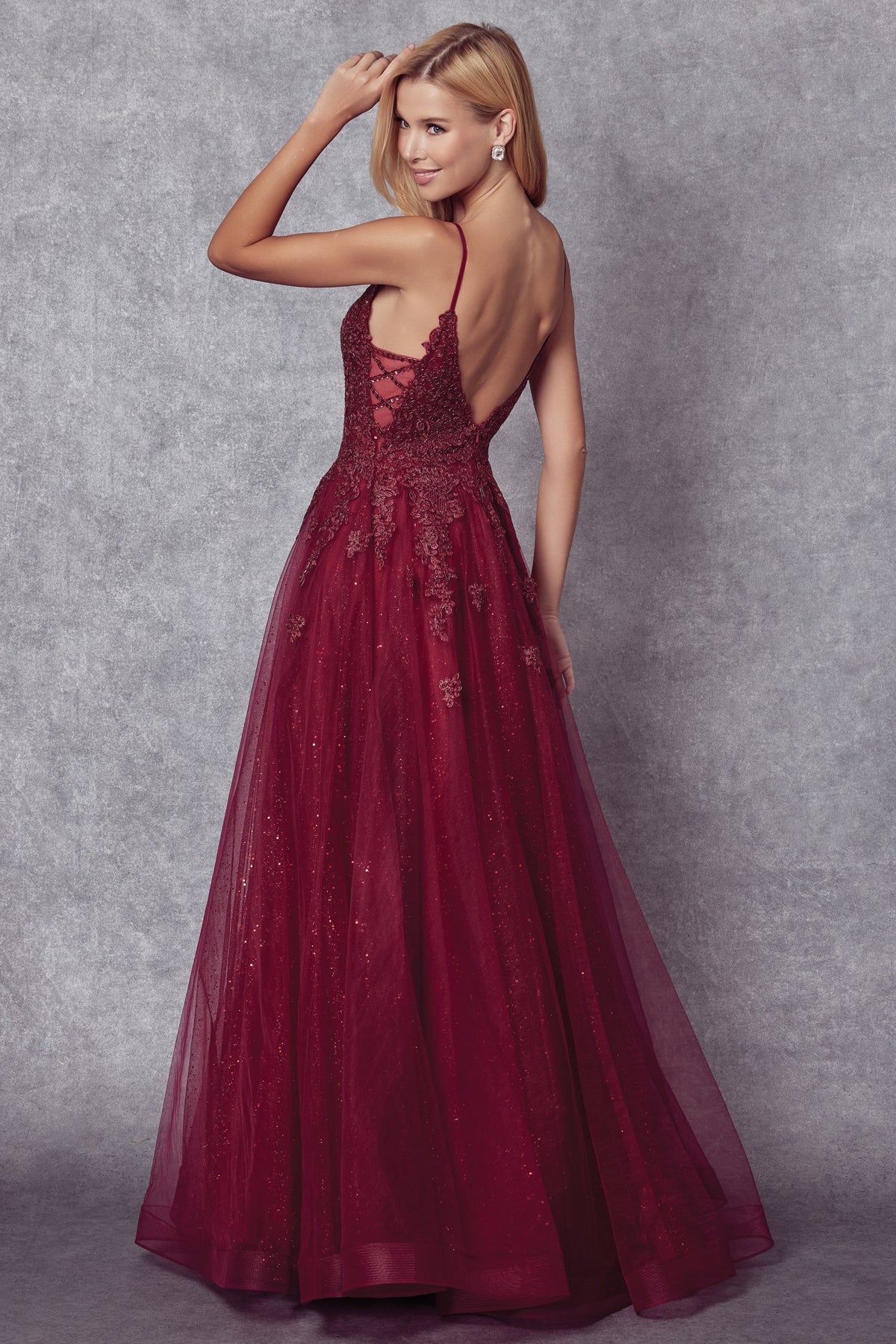 Embroidered Bodice Tulle Prom Ball Gown