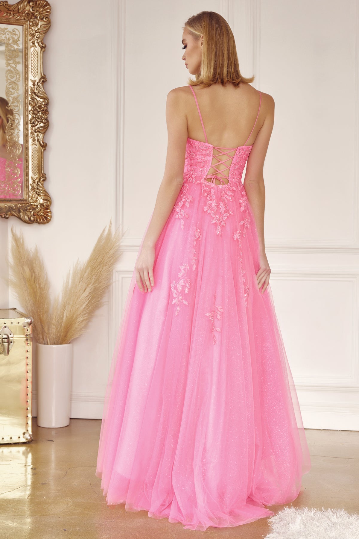 Floral Corset Tulle Prom Ball Gown