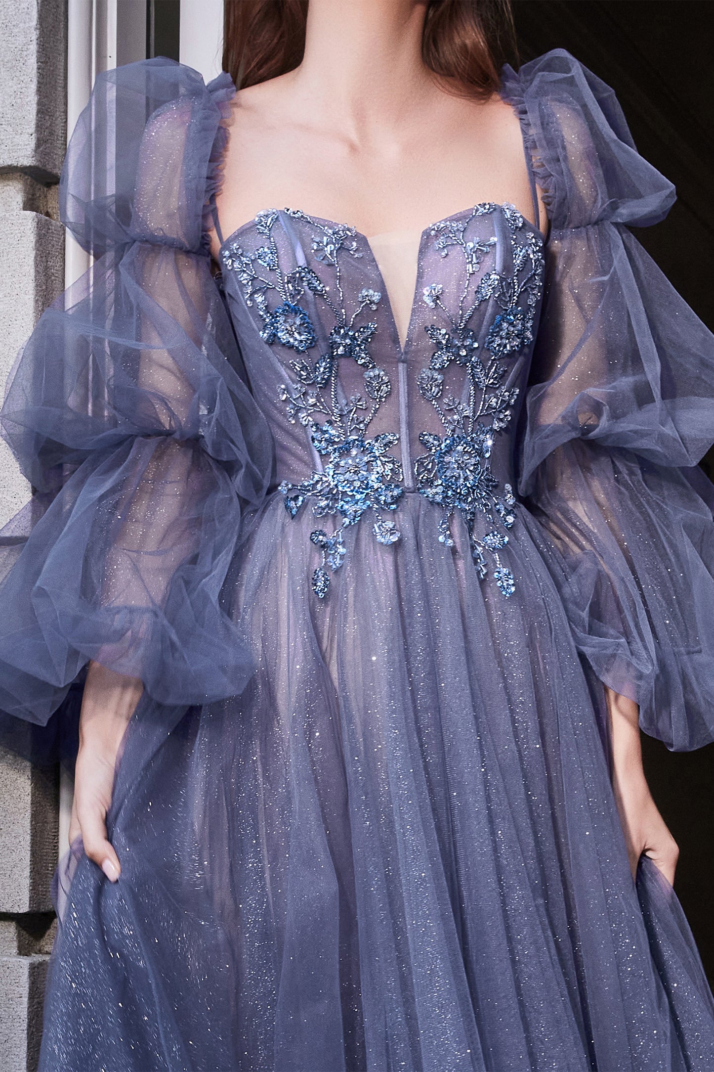 Smoky Blue Tulle Ball Gown