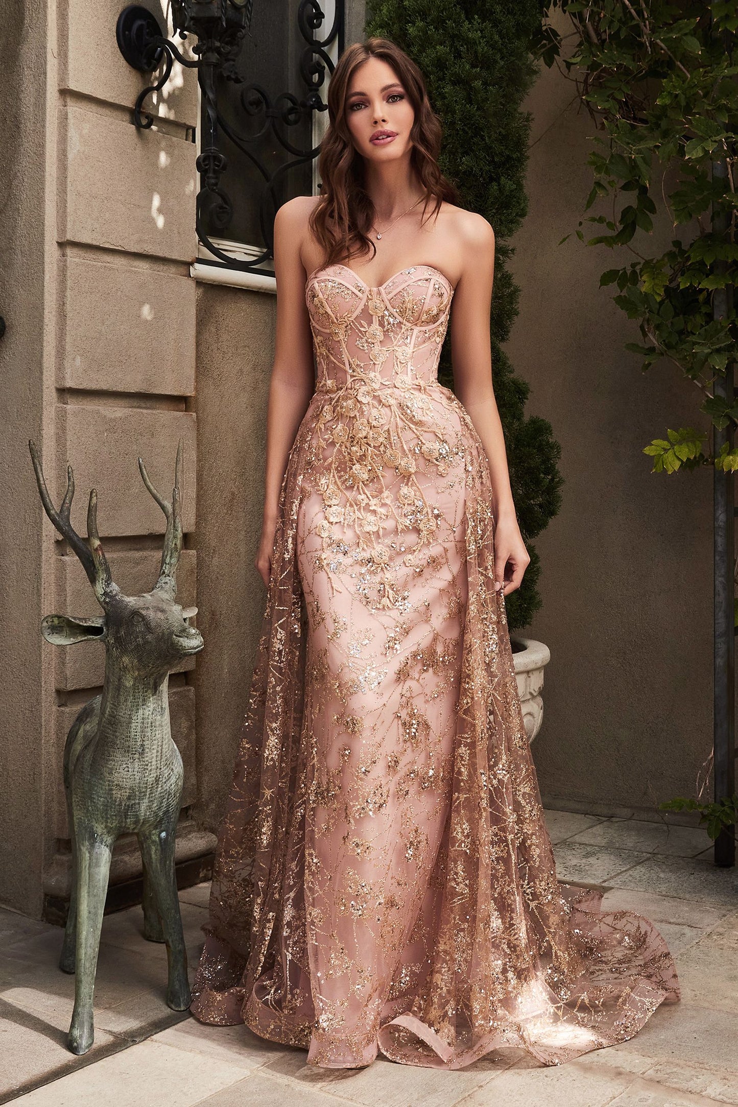Strapless Glitter Fitted Gown and Overskirt
