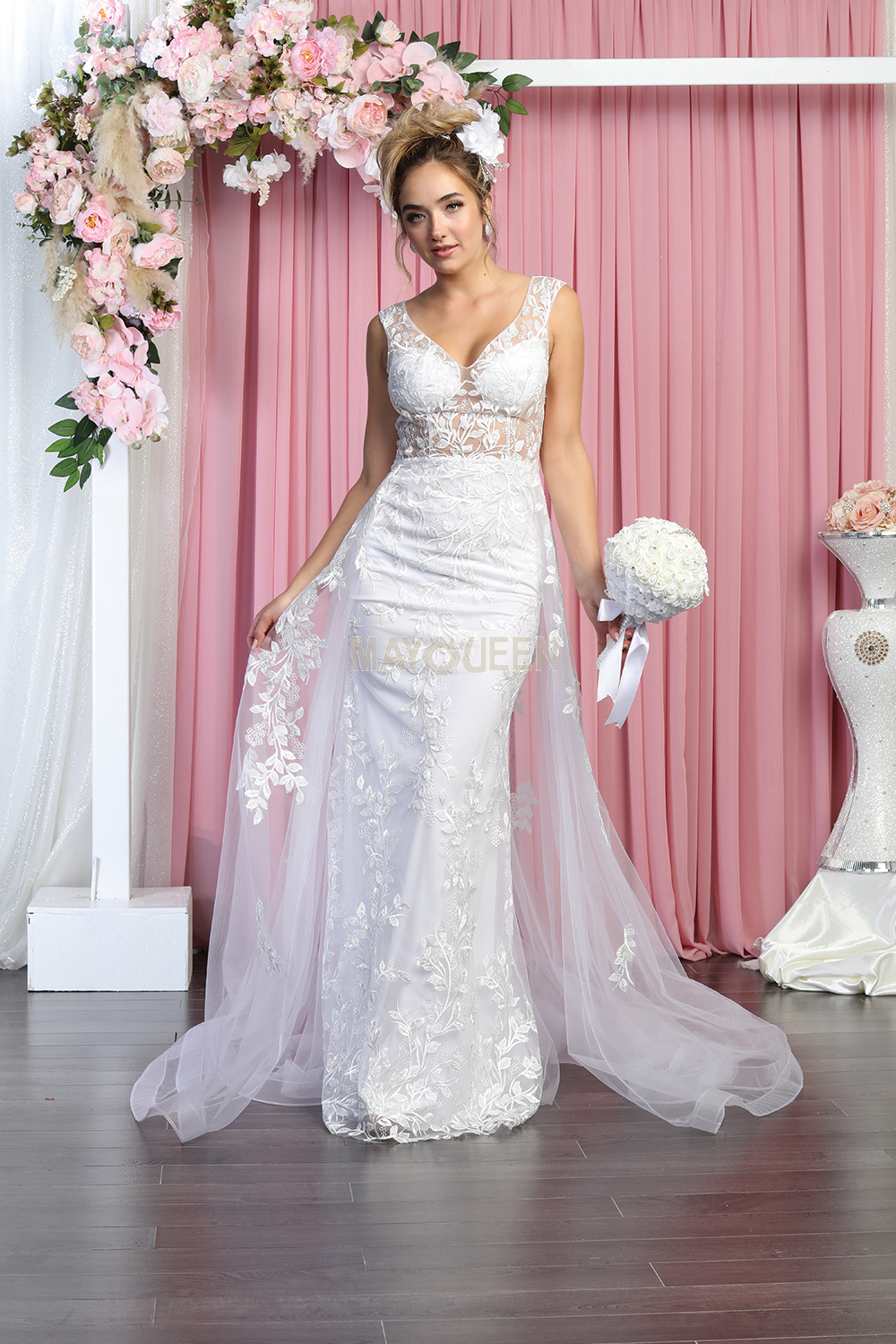 Lace Applique Illusion Wedding Dress