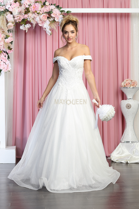 Embellished A-line Off Shoulder Wedding Gown